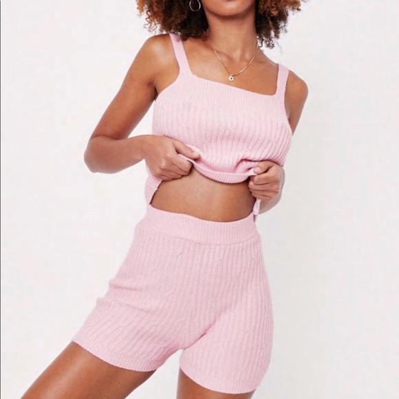 [Sold] Nasty Gal Pink Cable knit Top and Shorts Loungeset - Picture 2 of 9